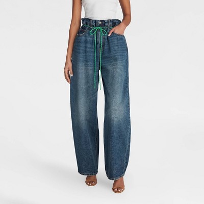 KBB by KAHLANA Women's Barrel Leg 'The Paper Bag Jean' - Dark Wash 6