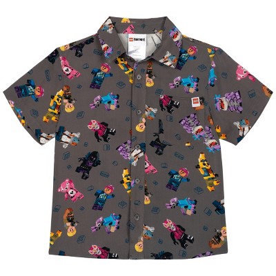 LEGO Fortnite Little Boys' Allover Print Button Front Shirt Cool Gray 6