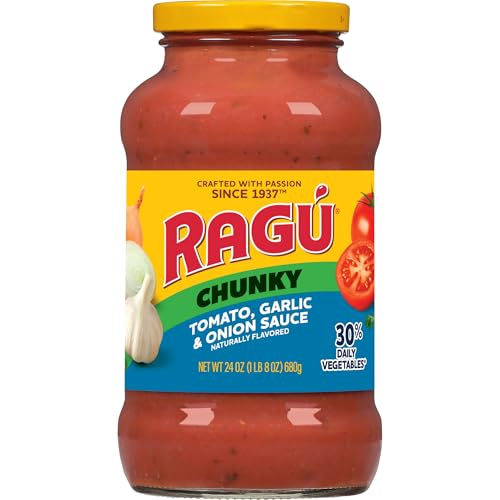 RAG&Uacute; Chunky Tomato, Garlic and Onion Pasta Sauce, Diced Tomatoes, Delicious Garlic and Onions, and Italian Herbs and Spices, 24 oz