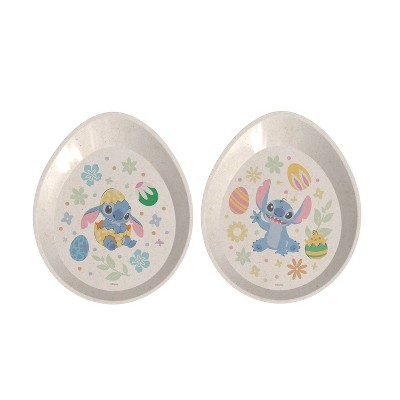 Zak Designs Stitch 2pc Melamine Bamboo Egg Shaped Plate Set White