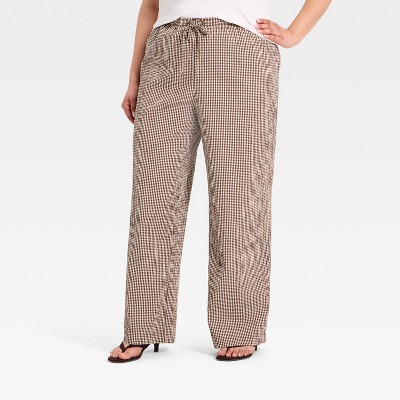 Women's Seersucker Effortless Pull-On Pants - A New Day™ Brown 1X