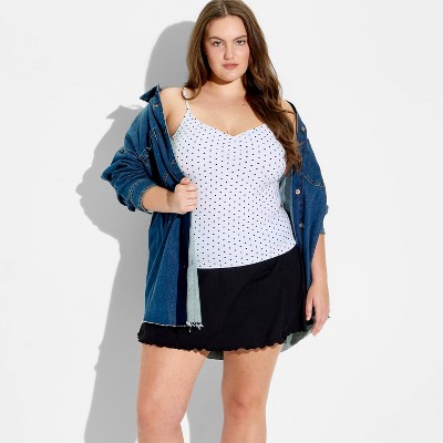 Women's Ruched ButterBliss V-Neck Cami - Wild Fable™ White Polka Dots 1X