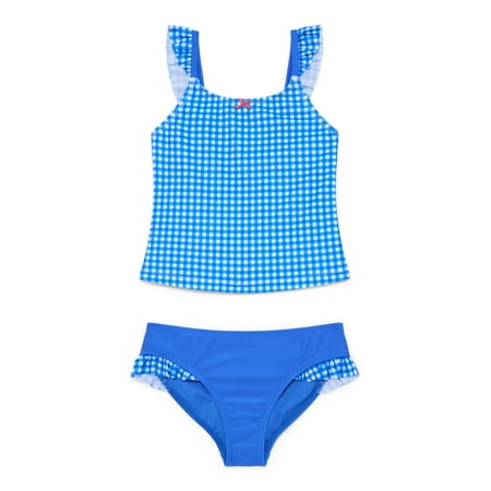Wonder Nation Girls Ruffle Gingham Tankini Swimsuit, 2-Piece, Sizes 4-16
