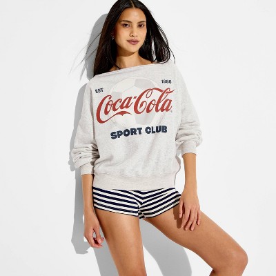 Women's Off the Shoulder Coca-Cola Graphic Pullover Sweatshirt - Gray XXL