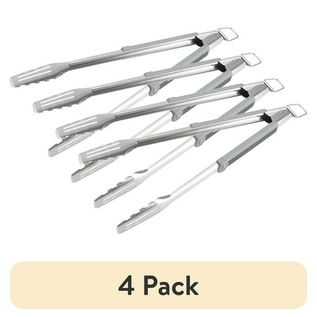 (4 pack) Expert Grill Stainless Steel Grill Tongs, Black & Gray