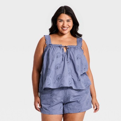 Women's Cutwork Paisley Tank Top - Universal Thread™ Slate Blue XXL