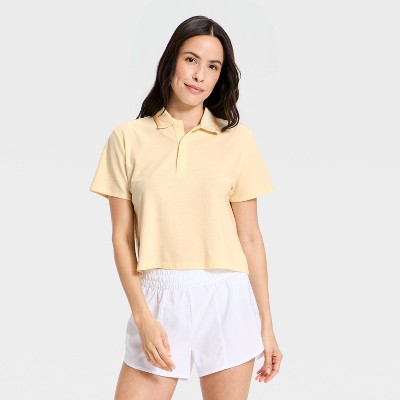 Women's Boxy Crop Polo Tee Shirt- All In Motion™ Light Yellow L