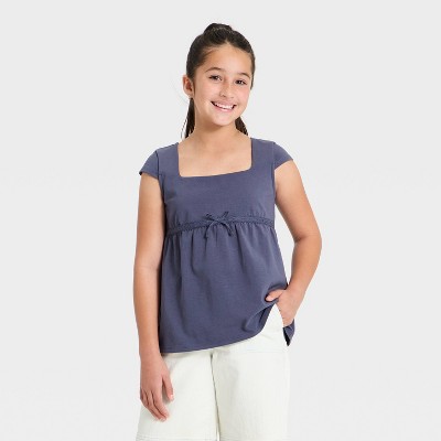 Girls' Cap Sleeve Babydoll Top - art class™ Navy Blue XS