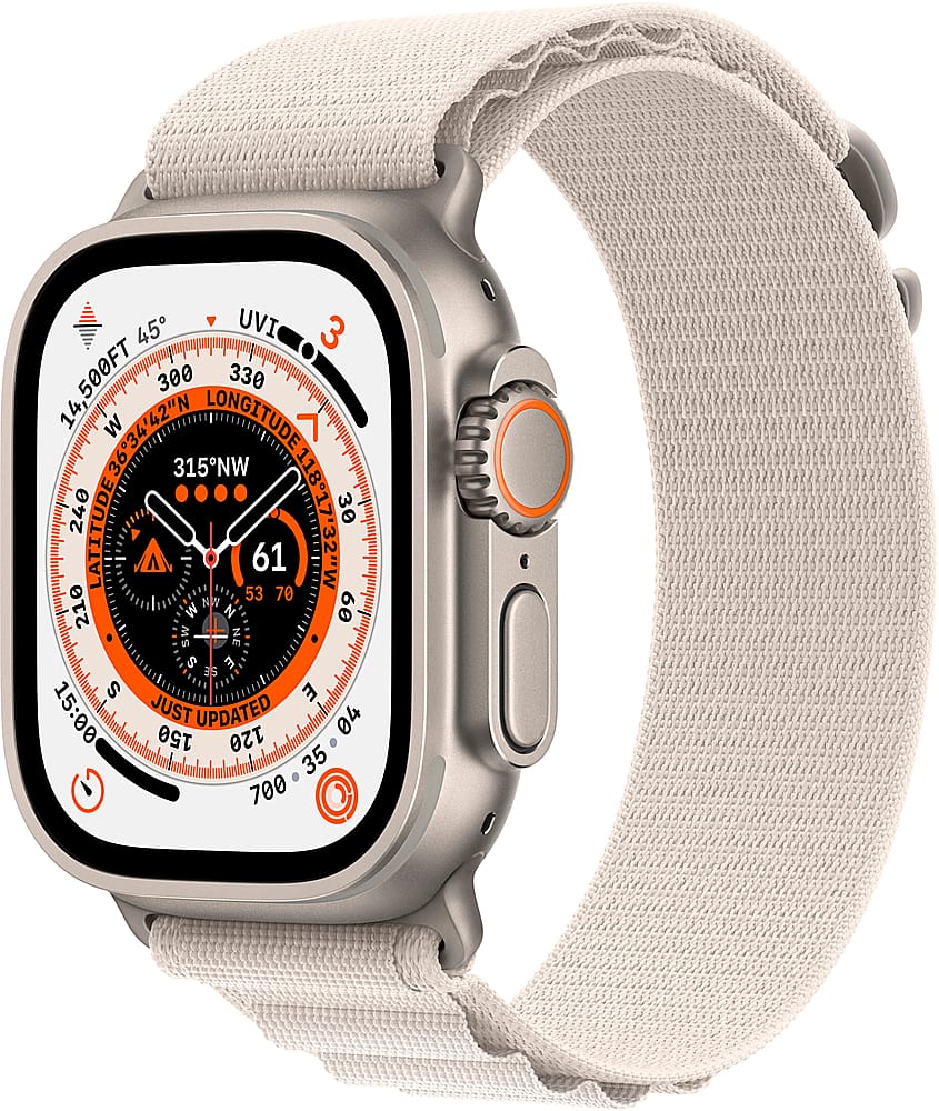Apple Refurbished Watch Ultra (GPS + Cellular) 49mm Titanium Case with Starlight Alpine Loop - Large - Titanium - (2022)
