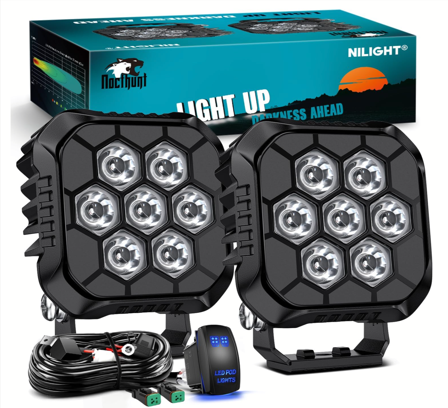 2-Piece Nilight LED Pod Light w/16 AWG Rocker Switch Amazon