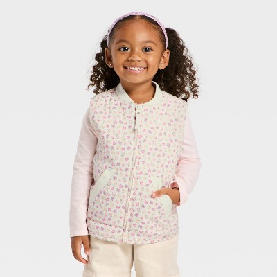 Toddler Girls' Floral Quilted Puffer Vest - Cat & Jack™ Cream 4T