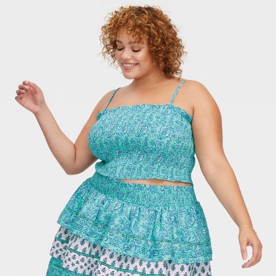 Women's Garden Floral Smocked Peplum Tank Top Teal - Roller Rabbit x Target XXL