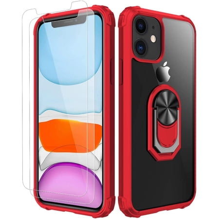 iPhone 11 Case, [ Military Grade ] with [ Glass Screen Protector] 15ft. Drop Tested Protective Case | Kickstand | Compatible with Apple iPhone 11 Case -Red