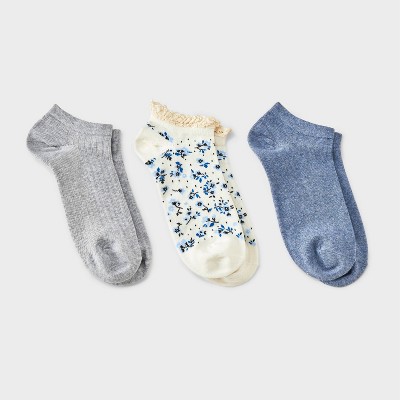 Women's 3pk Lace Trim Low Cut Socks - Auden™ - Blue