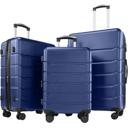 CONCETTA 3 Pcs ABS Hardside Luggage Sets, Lightweight Expandable Hard Shell Rolling Suitcase TSA Lock Spinner Wheel Suit Cases, Blue
