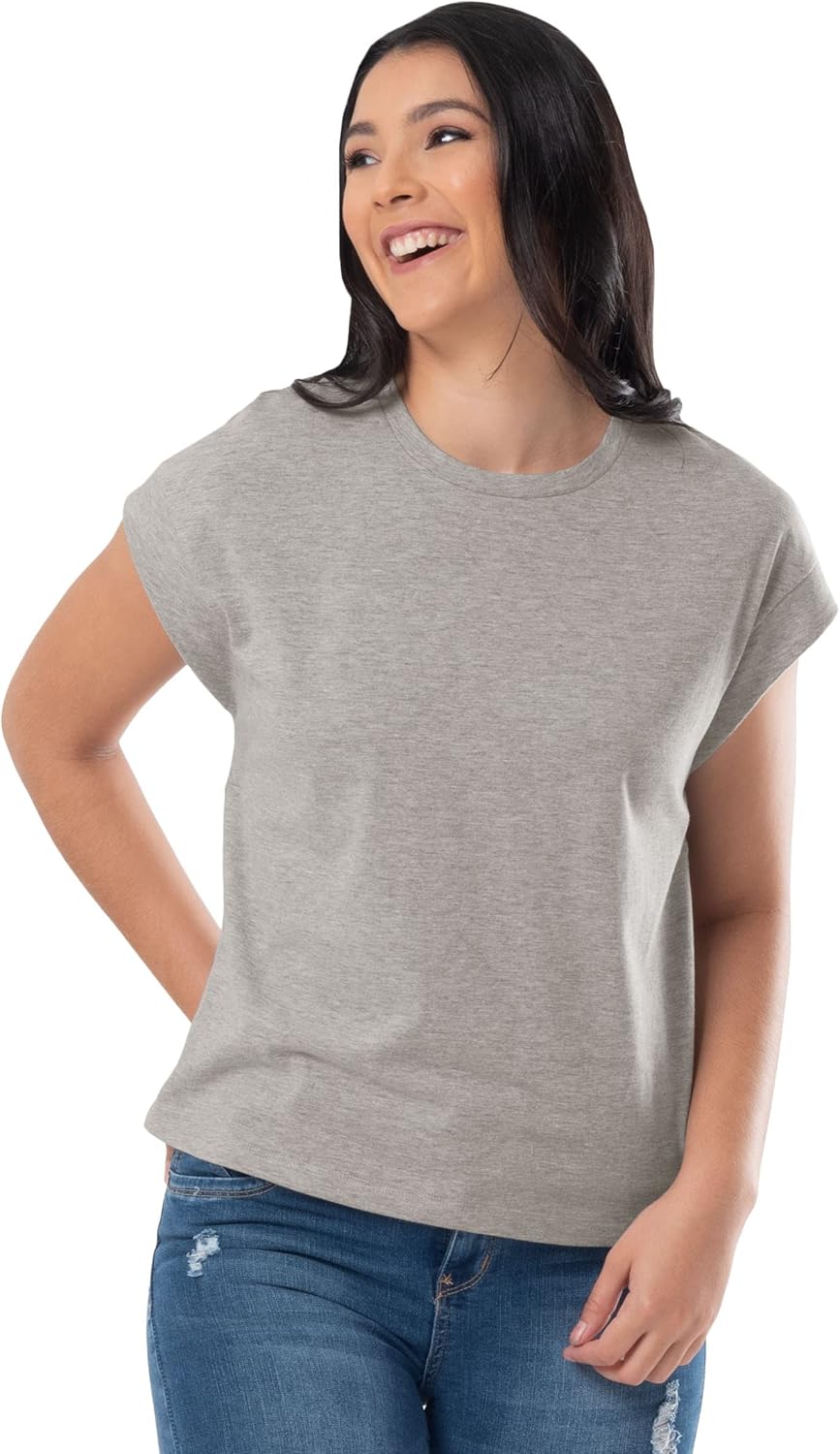 Lee Women's Soft Shoulder Short Sleeve T-Shirt, Light Heather Grey, 2X