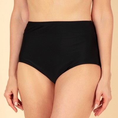 Lands' End Women's UPF High Waist Full Coverage Tummy Control Bikini Bottom - Black M