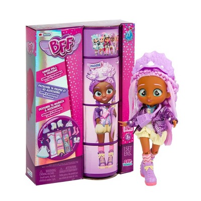 Cry Babies BFF Phoebe Fashion Doll with 9+ Surprises: Articulated Purple Hair, Hazel Eyes, Fashion & Beauty Theme