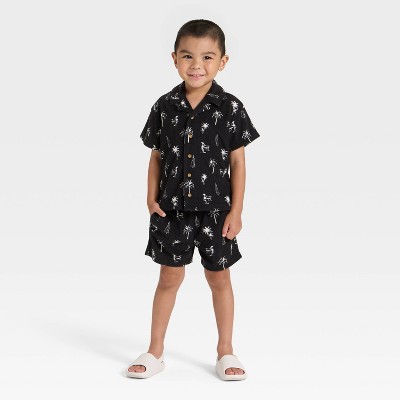 Grayson Mini Toddler Boys' Button Down Short Sleeve Shirt and Shorts Set - Black 18M