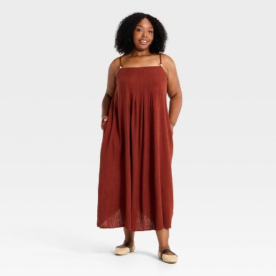 Women's Plus Flowy Midi Tank Summer Dress - Ava & Viv™ Rust 4X