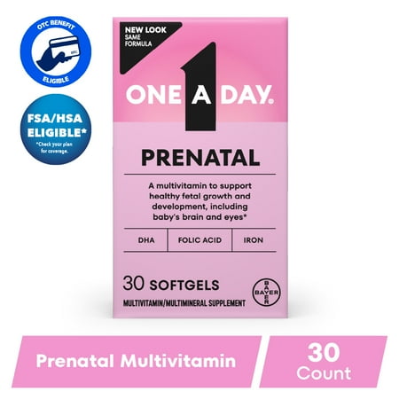 One A Day Women's Prenatal Multivitamin with Folic Acid, DHA and Iron, 30 Ct