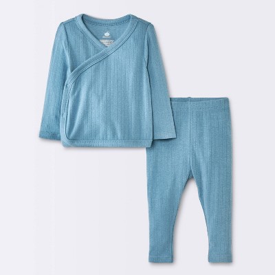 Baby Boys' 2pc Pointelle Top and Pants Set - Cloud Island™ Light Blue 6-9M