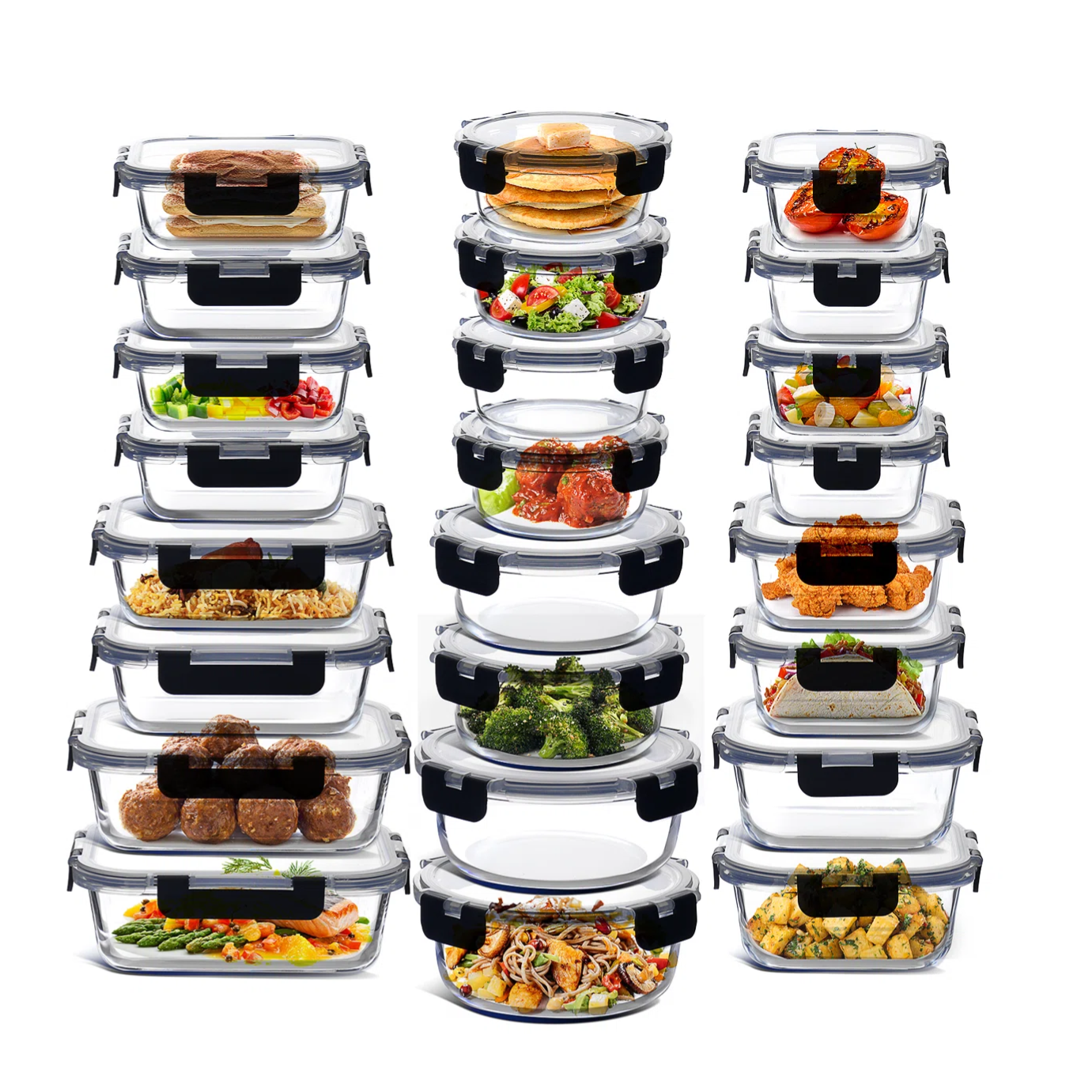 24 Glass Food Containers with Lids $60