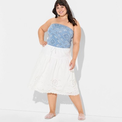 Women's Eyelet Midi A-Line Skirt - Wild Fable™ White 2X