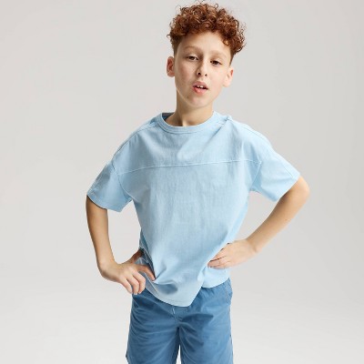 Boys' Short Sleeve Seamed Washed T-Shirt - Cat & Jack™ Light Blue L Husky