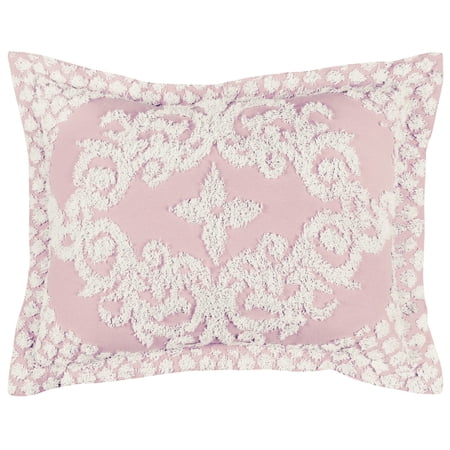 Better Trends Standard Sham Pillowcase For Standard Bedspread 100% Cotton 1 Pack 21" x 27" Ultra Soft Waffle Weave Medallion Design Decorative Case Covers for Bed Florence Collection (Pink)