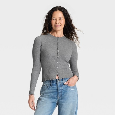 Women's Ribbed Button-Down Cardigan - Universal Thread™ Dark Heather Gray XS