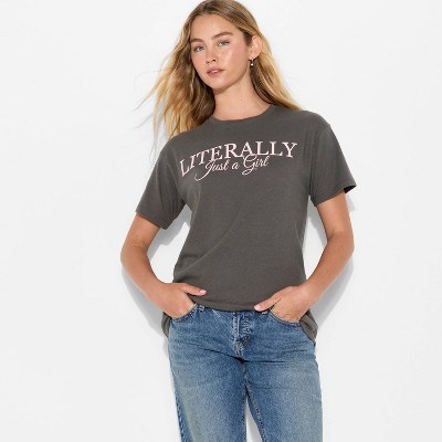 Women's Literally Just a Girl Short Sleeve Graphic T-Shirt - Dark Gray XXS
