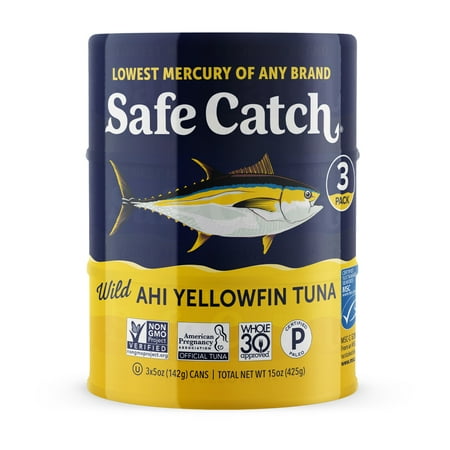 Safe Catch Wild Ahi Yellowfin Tuna, 3 Pack, 5 oz Cans – Low-Mercury, High-Protein Canned Tuna