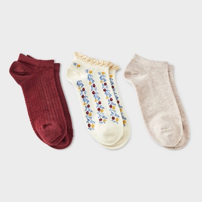 Women's 3pk Lace Trim Low Cut Socks - Auden™ - Oxblood