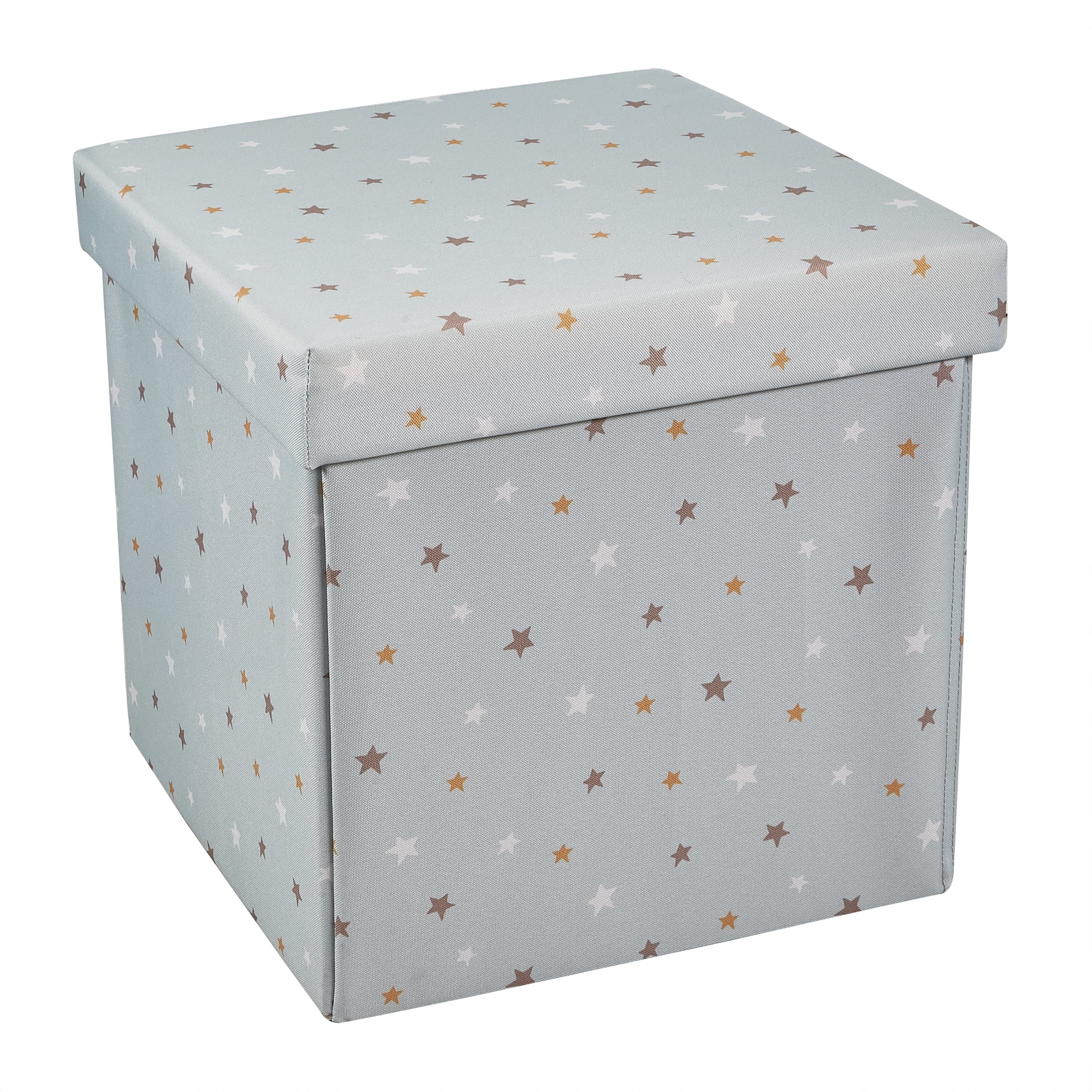 Kvell Kids Stars Design 15 x 15 Inch Collapsible Toy Storage Bin with Removable Lid