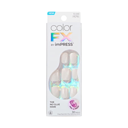 Kiss colorFX by Impress Press On Nails , No Glue Needed, White, Short Squoval, 30 Ct.