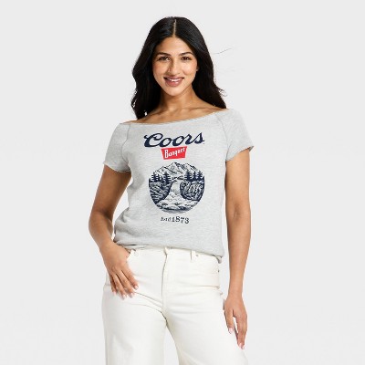 Women's Coors Off The Shoulder Short Sleeve Graphic T-Shirt - Heather Gray S