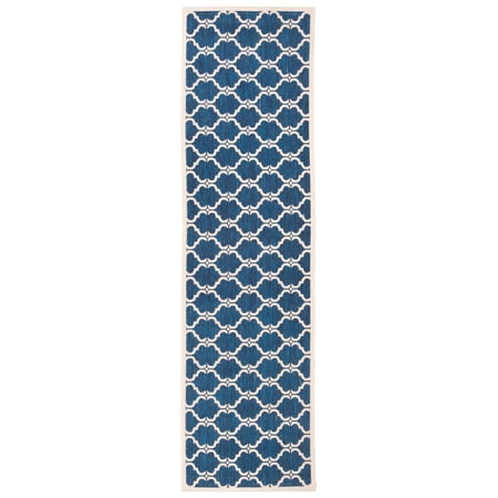 SAFAVIEH Courtyard Estelle Geometric Indoor/Outdoor Runner Rug, Navy/Beige, 2'3" x 8'