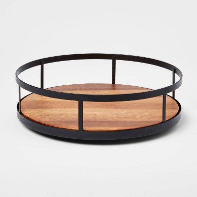 Wood Round Lazy Susan Spice Rack - Threshold™: Revolving Kitchen Organizer, Freestanding Black Wood & Metal