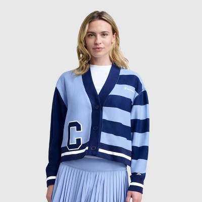 Champion Women's Collegiate Cardigan - Light Blue Striped M