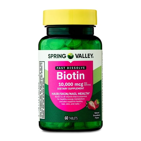Spring Valley Biotin 10,000 Mcg Fast-Dissolve Tablets for Hair, Skin & Nails, 60 Count