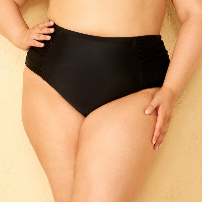 Women's Shirred Side High Waist Full Coverage Bikini Bottom - Shade & Shore™ Black 1X