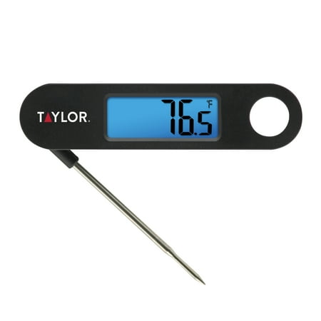 Taylor Stainless Steel Digital Foldable Probe Meat Thermometer with Blue Backlight Display