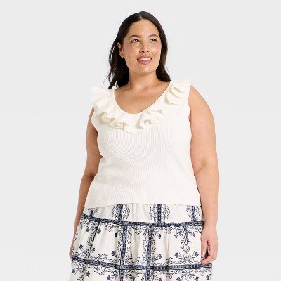 Women's Ruffle Tank Top - A New Day™ White 1X