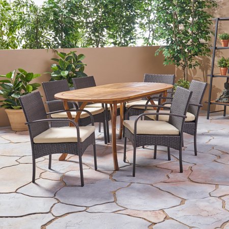 Noble House Mason 7 Piece Wooden Patio Dining Set in Teak