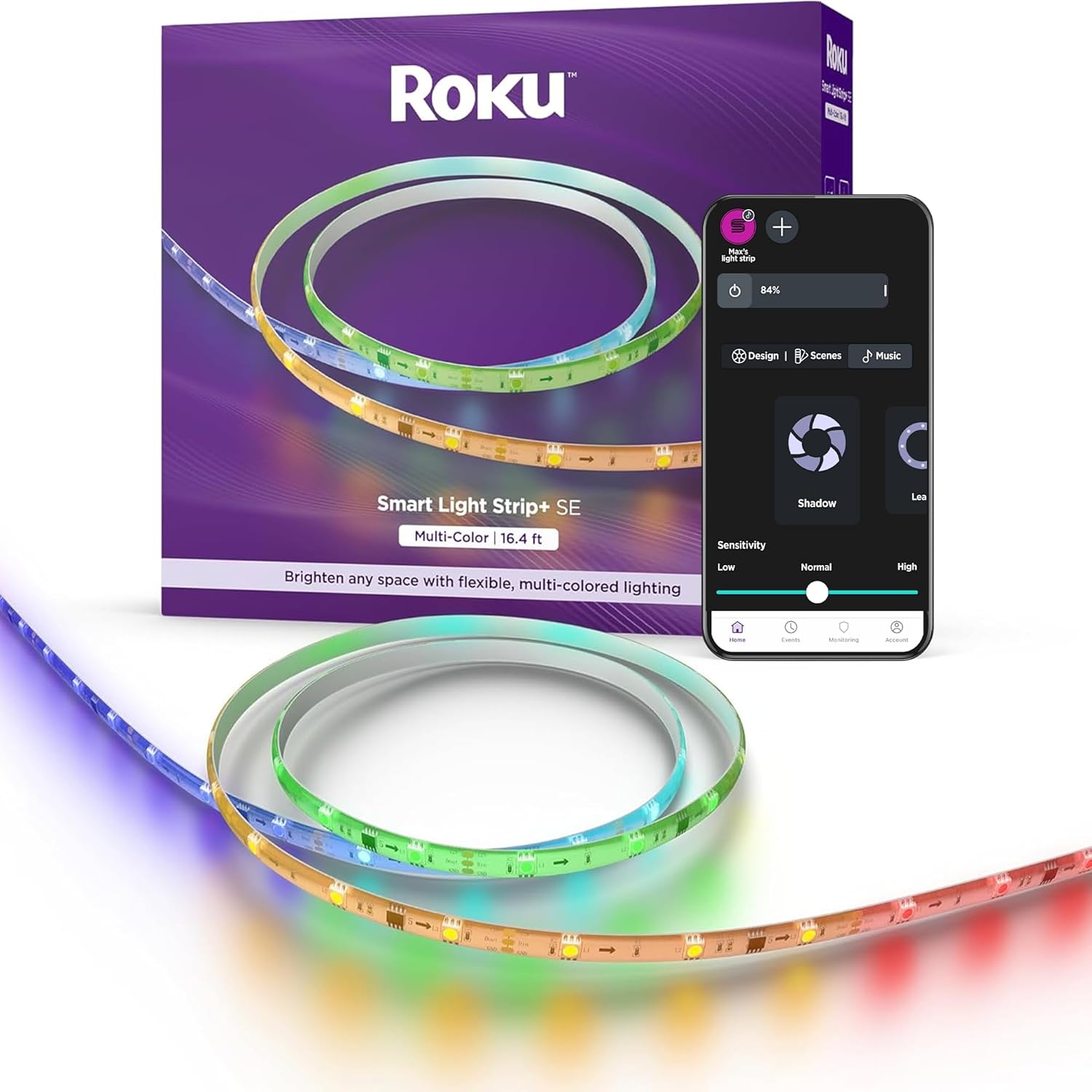 Roku Smart LED Light Strip+, 16.4ft - Color Options with Adjustable Brightness & Temperature - Peel & Stick WiFi Smart Strip Lights Works with Roku Voice, Alexa & Google Assistant - Smart Home Product