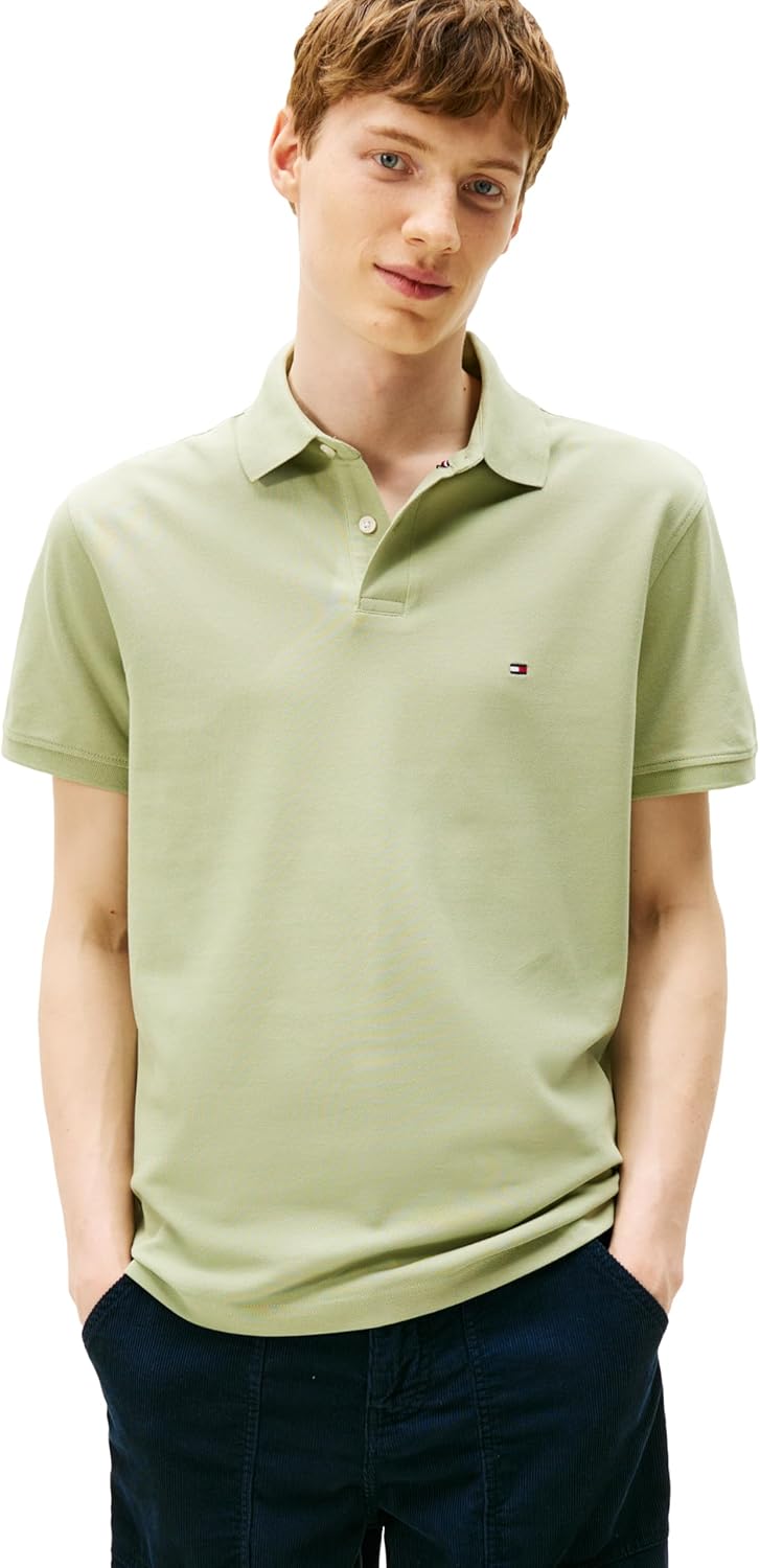Tommy Hilfiger Men's 1985 Classic Short Sleeve Polo, Earth SAGE Large