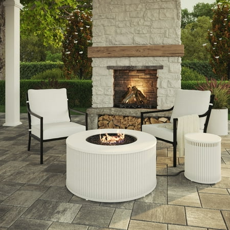 My Texas House Cambria 2-Pack Steel Outdoor Patio Conversation Chairs, White/Black