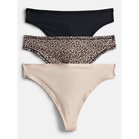 Joyspun Women's Shine Micro Thong Panties, 3-Pack, Sizes XS-XXXL