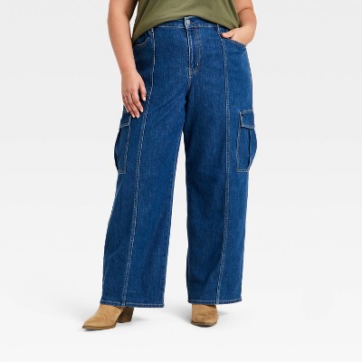 Women's Baggy Pull-On Cargo Pants - Ava & Viv™ Blue Denim 30